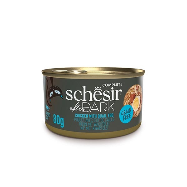 Schesir After Dark Tavuklu ve Bıldırcın Yumurtalı Et Suyunda Tam ve Dengeli Yetişkin Kedi Yaş Maması 80 g - 1