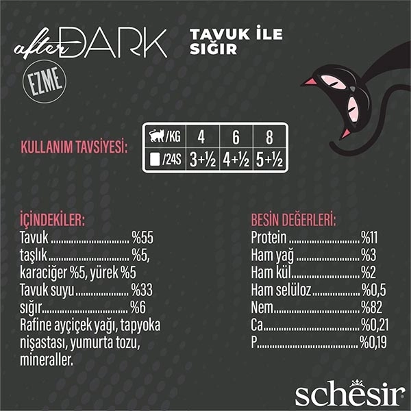 Schesir After Dark Tavuk ve Sığır Etli Pate Tahılsız Yaş Kedi Maması 80 Gr - 3