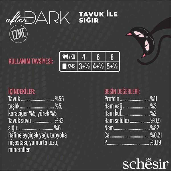 Schesir After Dark Tavuklu ve Sığır Etli Pate Tam ve Dengeli Yetişkin Kedi Yaş Maması 80 g - 3