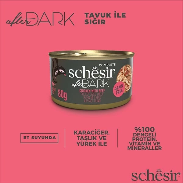 Schesir After Dark Tavuk ve Sığır Etli Yaş Kedi Maması 80 Gr - 5