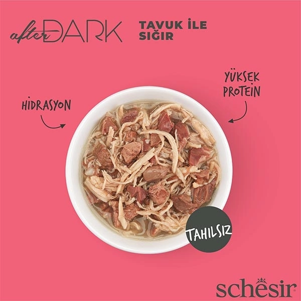 Schesir After Dark Tavuk ve Sığır Etli Yaş Kedi Maması 80 Gr - 4
