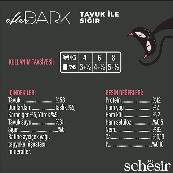 Schesir After Dark Tavuk ve Sığır Etli Yaş Kedi Maması 80 Gr - 3