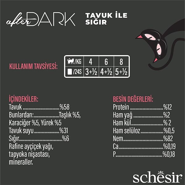 Schesir After Dark Tavuklu ve Sığır Etli Et Suyunda Tam ve Dengeli Yetişkin Kedi Yaş Maması 80 g - 3