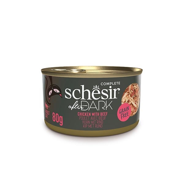 Schesir After Dark Tavuklu ve Sığır Etli Et Suyunda Tam ve Dengeli Yetişkin Kedi Yaş Maması 80 g - 1