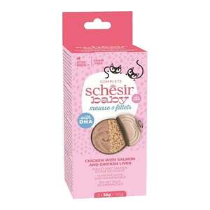 Schesir Baby Cat Parça Tavuk ve Somon Etli Tahılsız Yaş Kedi Maması 55 Gr (3 Adet)