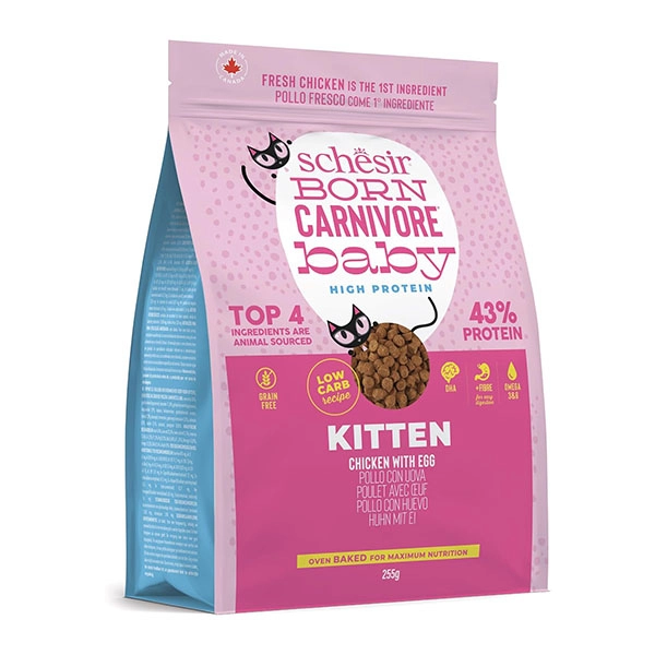 Schesir Born Carnivore Baby Tavuklu ve Yumurtalı Tahılsız Yavru Kedi Maması 255 Gr - 1