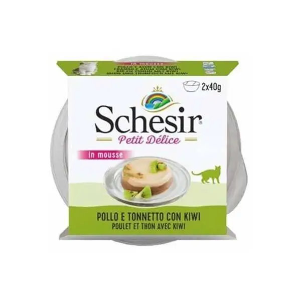 Schesir Delice Ton Tavuk ve Kivili Mousse Kedi Maması 2x40 gr - 1