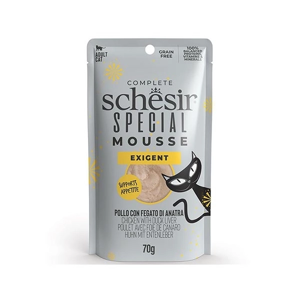 Schesir Exigent Tavuk ile Ördek Karaciğeri Tam ve Dengeli Yetişkin Kedi Maması Pouch 70 Gr - 1