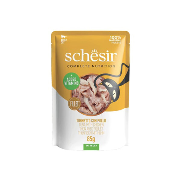 Schesir Jelly Ton Balıklı ve Tavuklu Jöle İçinde Yetişkin Kedi Pouch 85g - 1