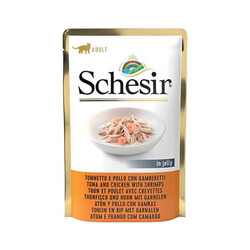 Schesir Complete Nutrition Ton Balıklı, Tavuklu ve Karidesli Jöle İçinde Tam ve Dengeli Yetişkin Kedi Yaş Maması 85 g
