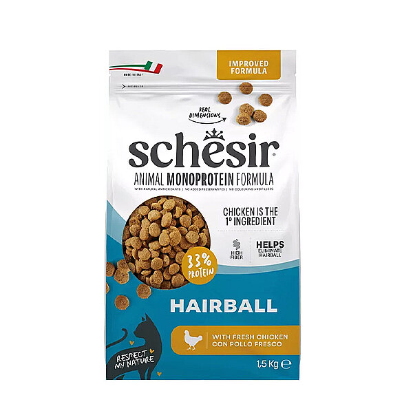 Schesir Animal Monoprotein Tüy Yumağı Kontrolü İçin Tavuklu Yetişkin Kedi Kuru Maması 1,5 kg - 1