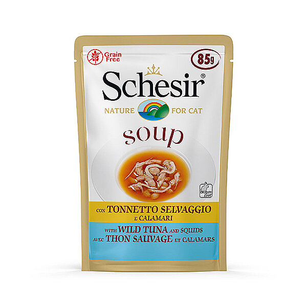 Schesir Soup Ton Balıklı ve Kalamarlı Tamamlayıcı Yetişkin Kedi Çorbası 40 g