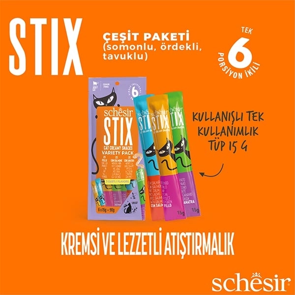 Schesir Stix Karışık Lezzetli Sıvı Kedi Ödülü 6x15 Gr  - 5