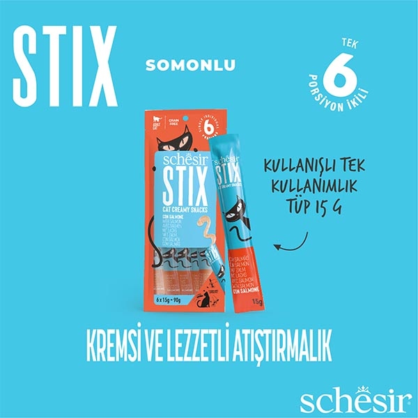 Schesir Stix Somon Balıklı Sıvı Kedi Ödülü 6x15 Gr - 5
