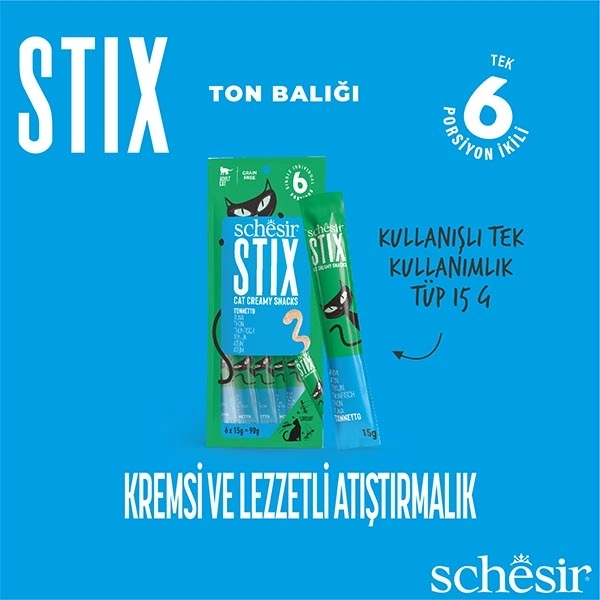 Schesir Stix Ton Balıklı Sıvı Kedi Ödülü 6x15 Gr - 5