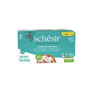 Schesir Tam ve Dengeli Ton Balığı ile Çipuralı Jöle İçinde Kedi Yaş Maması Multipack 6x50g