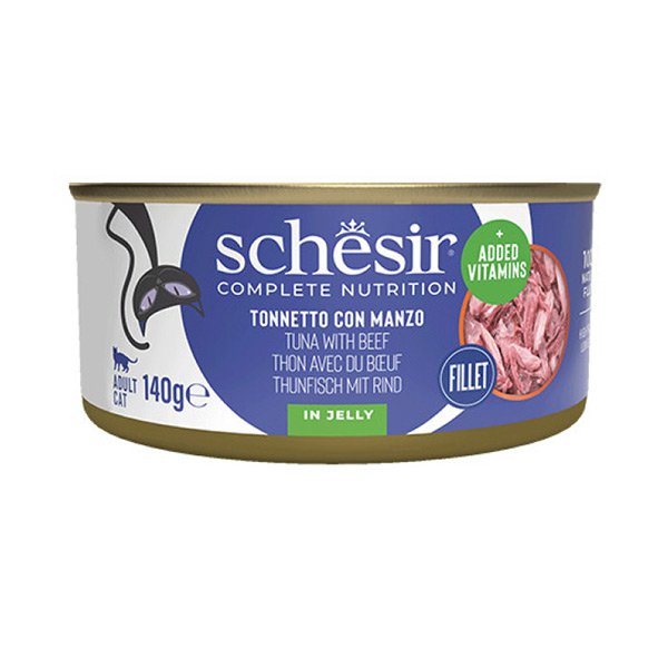 Schesir Tam ve Dengeli Ton Balığı ile Dana Etli Jöle İçinde Kedi Konservesi 140g - 1