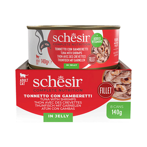 Schesir Tam ve Dengeli Ton Balığı ile Karidesli Jöle İçinde Kedi Yaş Maması 140g - 2
