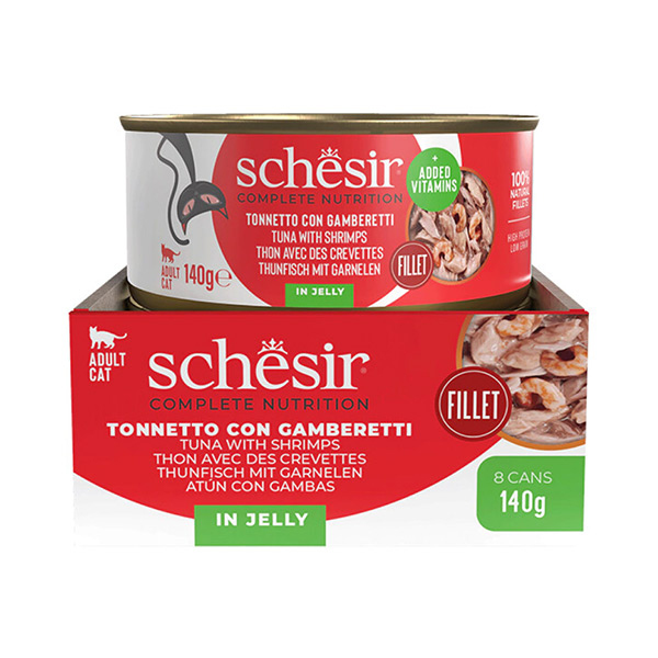 Schesir Tam ve Dengeli Ton Balığı ile Karidesli Jöle İçinde Kedi Yaş Maması 140g - 2