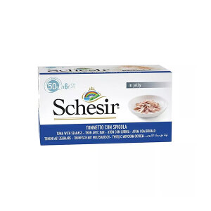 Schesir Tam ve Dengeli Ton Balığı ile Levrekli Jöle İçinde Kedi Yaş Maması Multipack 6x50g