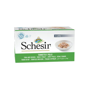 Schesir Tam ve Dengeli Ton Balığı ile Tavuklu Jöle İçinde Kedi Yaş Maması Multipack 6x50g