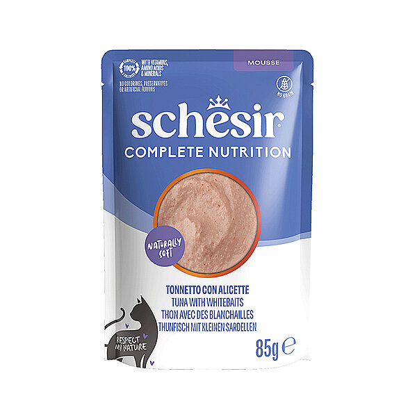Schesir Complete Nutrition Ton Balıklı ve Hamsili Mus Tam ve Dengeli Yetişkin Kedi Yaş Maması 85 g