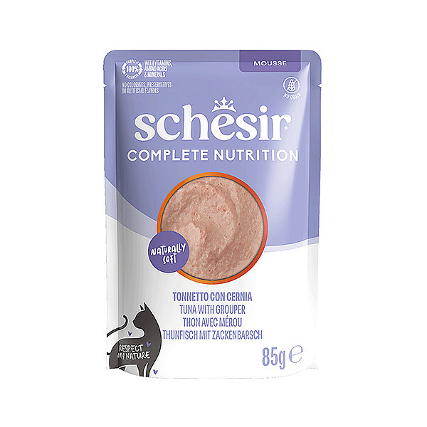 Schesir Complete Nutrition Ton Balıklı ve Orfoz Balıklı Mus Tam ve Dengeli Yetişkin Kedi Yaş Maması 85 g - 1