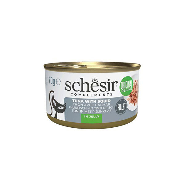 Schesir Ton Balıklı ve Kalamarlı Jöle İçinde Tamamlayıcı Yetişkin Kedi Yaş Maması 70 g - 1