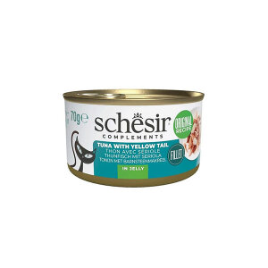 Schesir Tamamlayıcı Ton ve Sarı Kuyruk Balıklı Jöle İçinde Kedi Konservesi 70g