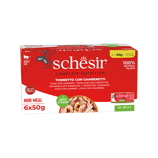 Schesir Complete Nutrition Ton Balıklı ve Karidesli Jöle İçinde Tam ve Dengeli Yetişkin Kedi Yaş Maması 50 g (6 Adet) - 1