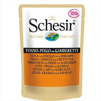 Schesir Ton Balıklı Tavuk ve Karidesli Yaş Kedi Maması 100 Gr - 1