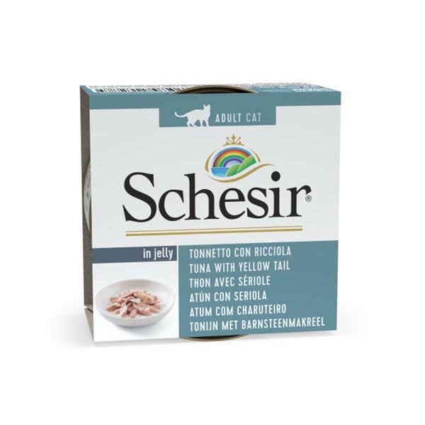 Schesir Ton Balıklı ve Sarı Kuyruk Balıklı Jöle İçinde Tamamlayıcı Yetişkin Kedi Yaş Maması 85 g - 1