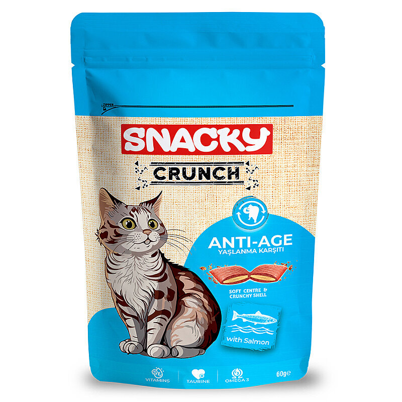 Snacky Crunch Anti-Age Yaşlanma Karşıtı Somonlu Kedi Ödülü 60 g