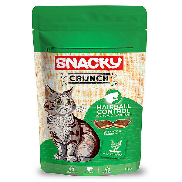 Snacky Crunch Hairball Tüy Yumağı Kontrolü Tavuklu Kedi Ödülü 60 g