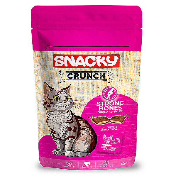 Snacky Crunch Strong Bones Güçlü Kemikler Tavuklu ve Peynirli Kedi Ödülü 60 g