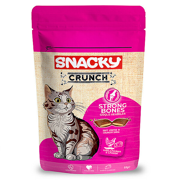 Snacky Crunch Strong Bones Güçlü Kemikler Tavuklu ve Peynirli Kedi Ödülü 60 g - 1