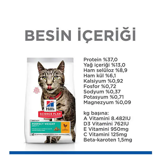 Hill's Science Plan Perfect Weight İdeal Kilo için Tavuklu Yetişkin Kedi Maması 2,5kg - 5