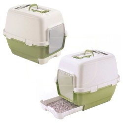 Stefanplast Cathy Clever Çekmeli Kedi Tuvalet Kabı Yeşil Beyaz