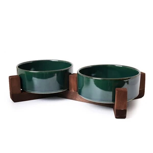 Tigres Stuff Boyun Destekleyici Seramik 2'li Mama ve Su Kabı Zümrüt Yeşili