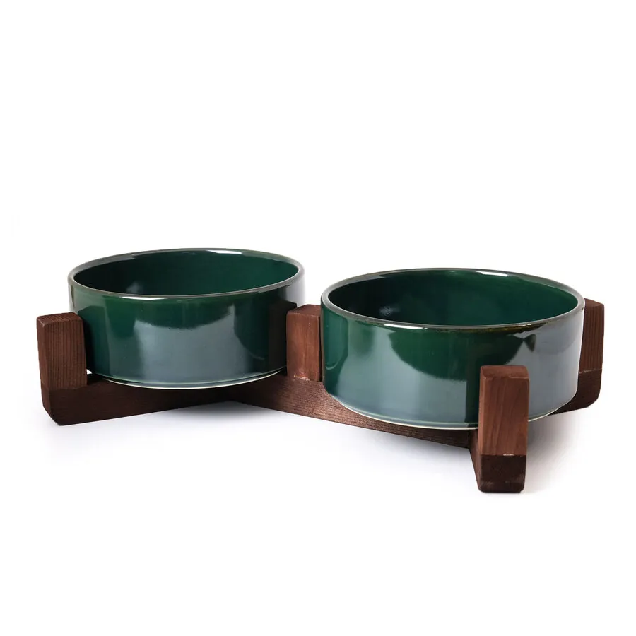 Tigres Stuff Boyun Destekleyici Seramik 2'li Mama ve Su Kabı Zümrüt Yeşili - 1