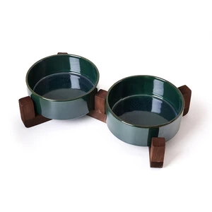 Tigres Stuff Boyun Destekleyici Seramik 2'li Mama ve Su Kabı Zümrüt Yeşili - 2