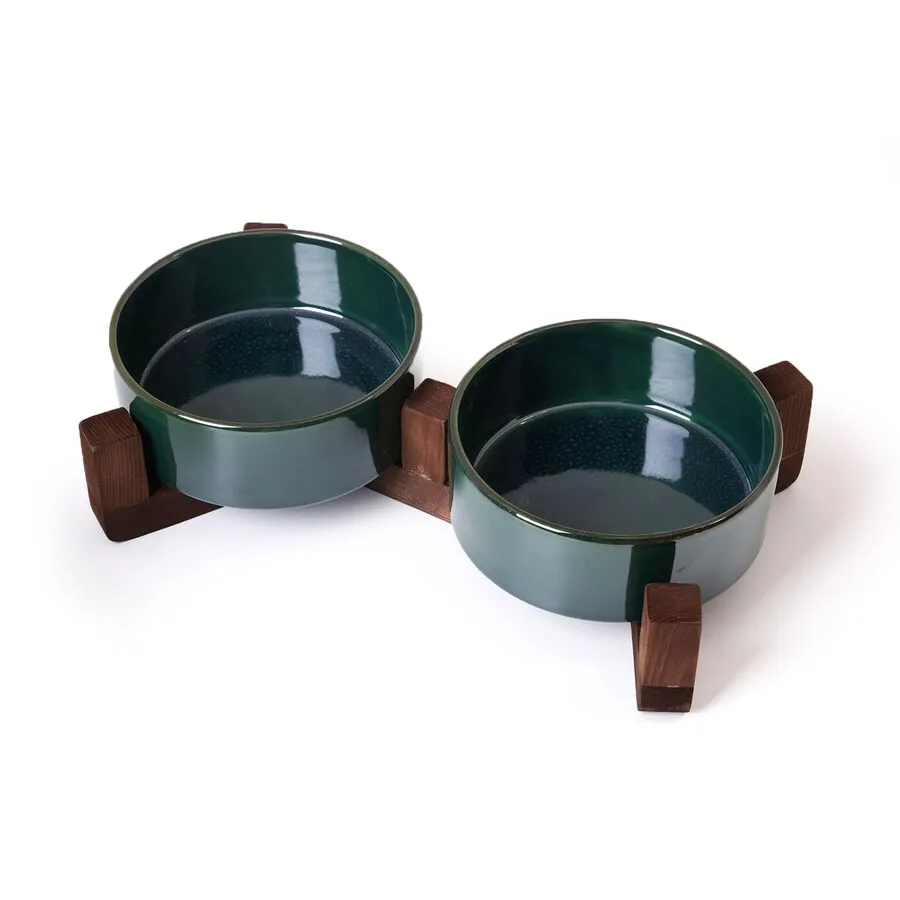 Tigres Stuff Boyun Destekleyici Seramik 2'li Mama ve Su Kabı Zümrüt Yeşili - 2