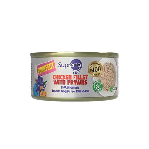 Supreme Cat Tiftiklenmiş Tavuk Göğüs Eti ve Karidesli Yetişkin Kedi Konservesi 70gr