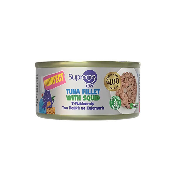Supreme Cat Tiftiklenmiş Ton Balıklı ve Kalamarlı Yetişkin Konserve Kedi Maması 70gr - 1