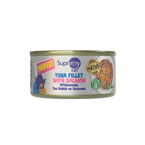 Supreme Cat Tiftiklenmiş Ton Balıklı ve Somonlu Yetişkin Konserve Kedi Maması 70gr