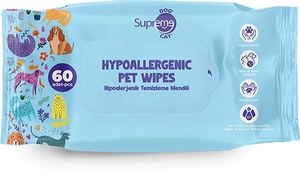 Supreme Kokusuz Hipoalerjenik Köpek Temizleme Mendili 60 Adet – Hassas Ciltler İçin Uygun