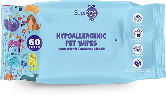 Supreme Kokusuz Hipoalerjenik Köpek Temizleme Mendili 60 Adet – Hassas Ciltler İçin Uygun - 2