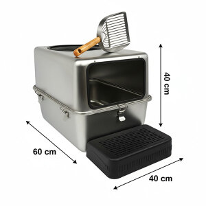 Tigres CleanSteel Premium Paslanmaz Çelik Üstten Girişli Kedi Tuvalet Kabı – 60 cm, Hijyenik & Lüks Tasarım - 8