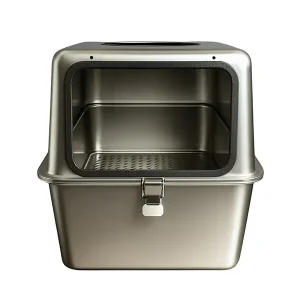 Tigres CleanSteel Premium Paslanmaz Çelik Üstten Girişli Kedi Tuvalet Kabı – 60 cm, Hijyenik & Lüks Tasarım - 10