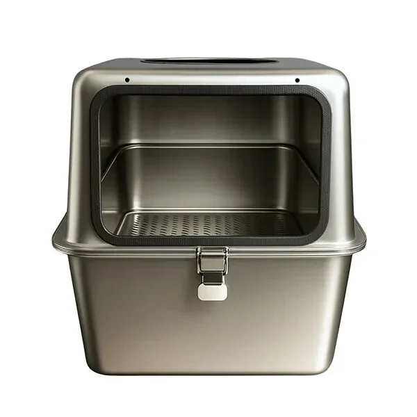 Tigres CleanSteel Premium Paslanmaz Çelik Üstten Girişli Kedi Tuvalet Kabı – 60 cm, Hijyenik & Lüks Tasarım - 10